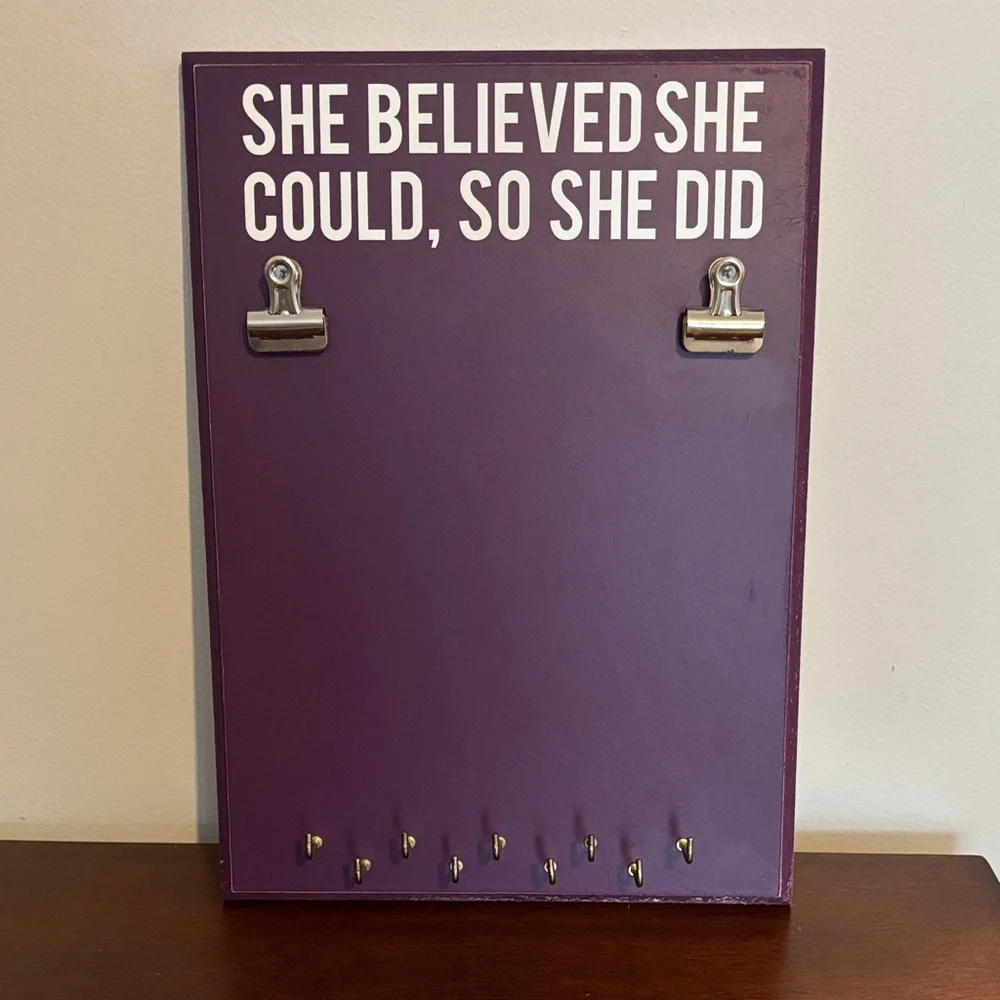 Purple Inspirational Wall Organizer for Race Bib and Medals